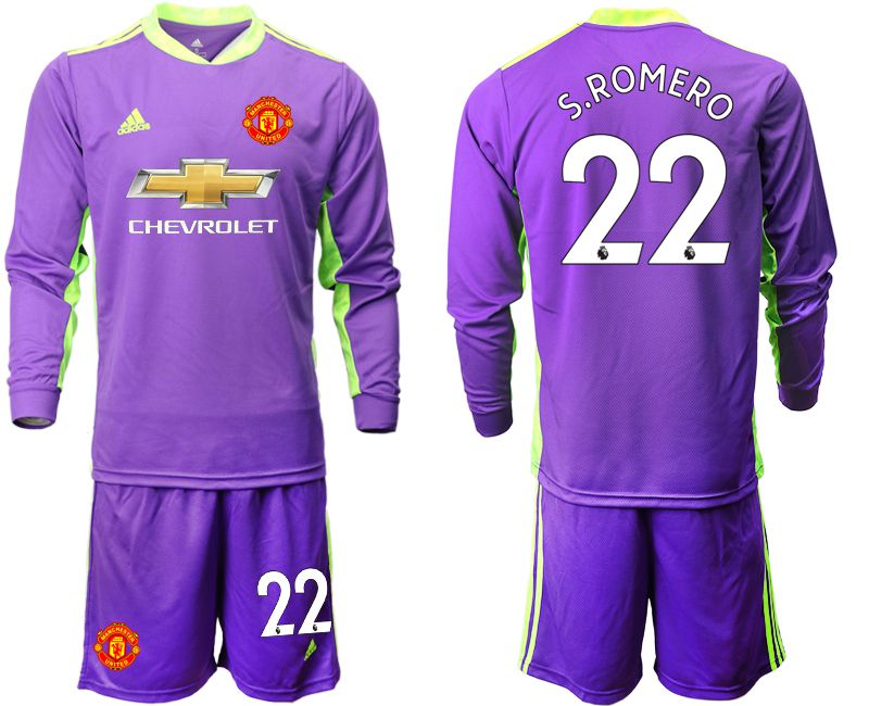 Men 2020-2021 club Manchester United purple long sleeved Goalkeeper #22 Soccer Jerseys